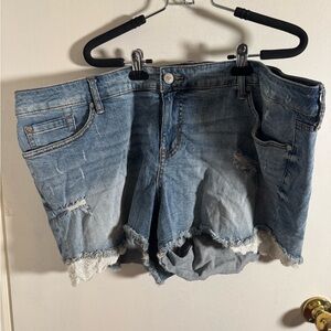 Torrid Blue Distressed Jean Shorts with Frayed Hem Plus size 24